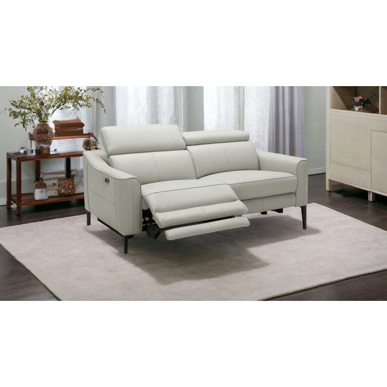 Orren Ellis Bexlee 60" Gray and Black Top Grain Leather Power Reclining